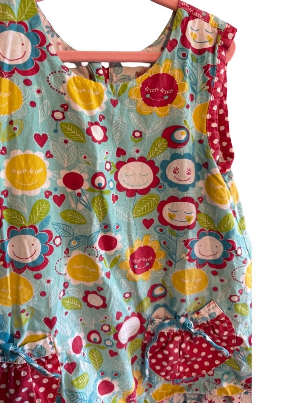 Jelly the Pug Girls Floral Tunic Top Size 6X Blue Red Printed Tank Shirt - Picture 2 of 8